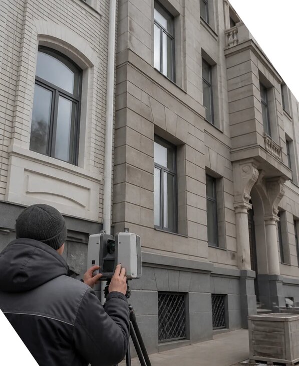 Лазерное сканирование фасадов зданий для обследования в Инте